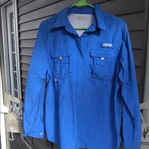 Columbia Blue Cuffed Sleeve Button Down Shirt